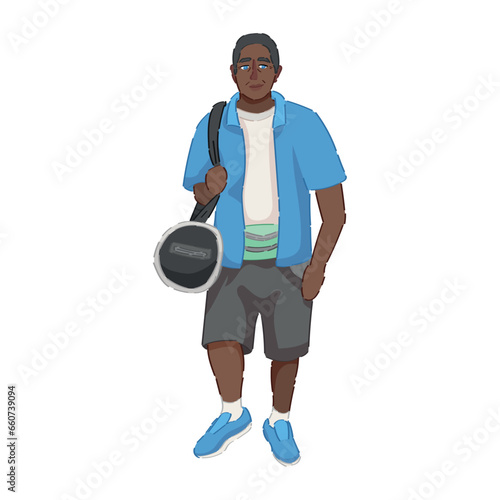 Senior African-American male tourist on white background