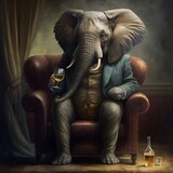 an elephant wearing a suit and drinking scotch old armchair oil portrait english aristocracy hd famous painting 