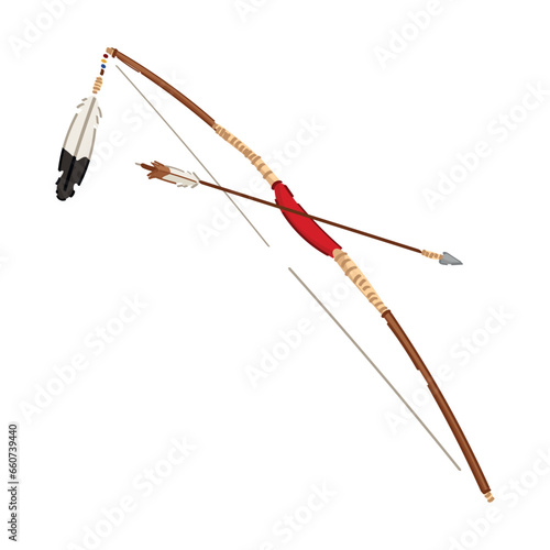 Native American bow and arrow on white background