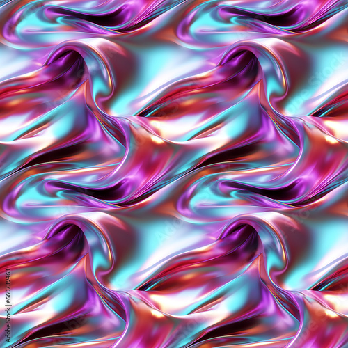 Vibrant Cyan and Magenta Liquid Metal Waves. Seamless Repeatable Background.