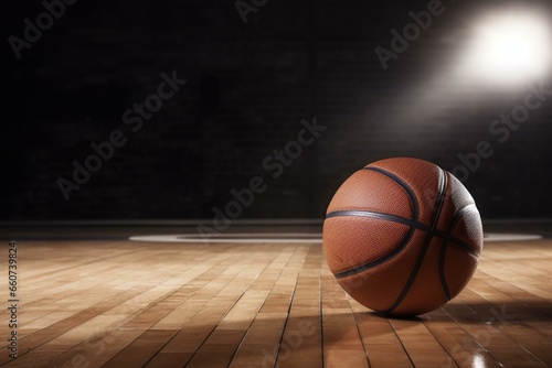 Basketball on distressed court background. Generative AI © Ronald