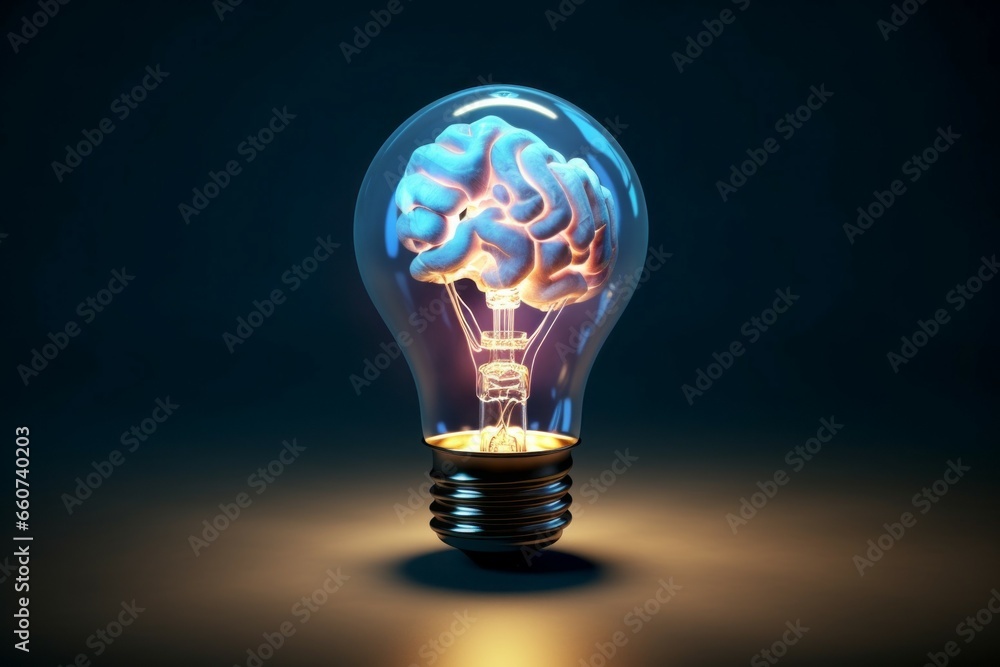Brain light bulb human brain glowing inside of light bulb. Conceptual symbol of idea and insight Brain light bulb human brain glowing inside of light bulb. Conceptual symbol of idea and insight