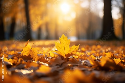 Fallen autumn leaves. Background with selective focus and copy space