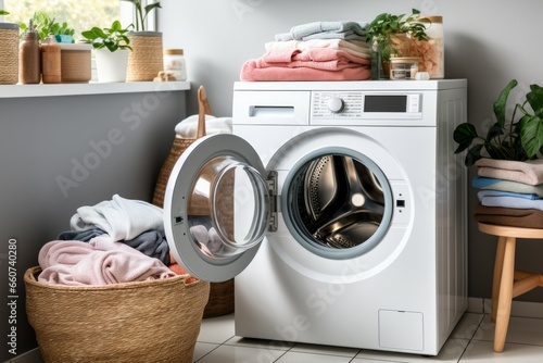 Laundry room. Background with selective focus and copy space