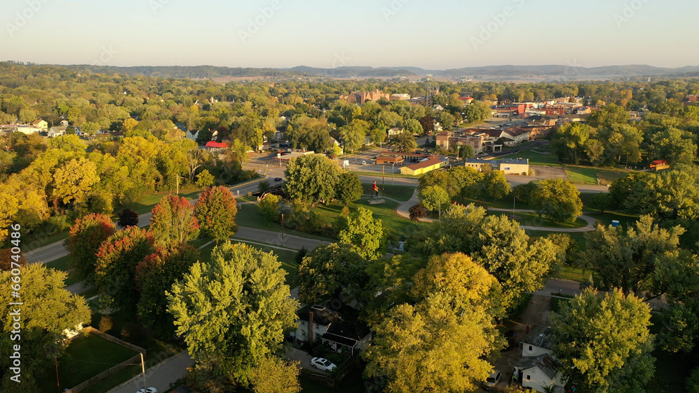 Aerial view of a small midwestern town. Sparta, Wisconsin.