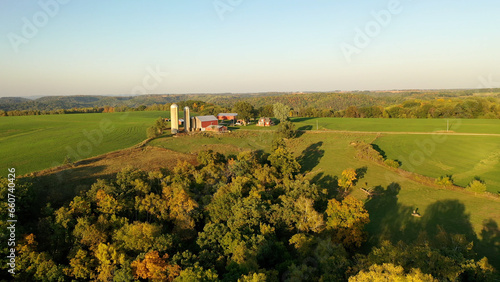 Aerial view of the Midwest USA in autumn. Rural landscape, countryside.  photo