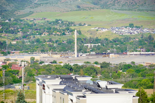 Landscape of house and mountain in city Pocatello in the state of Idaho	 photo