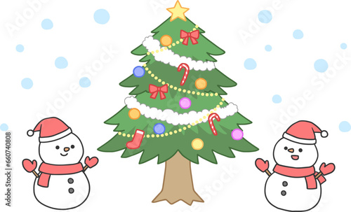 クリスマスツリーと雪だるま
