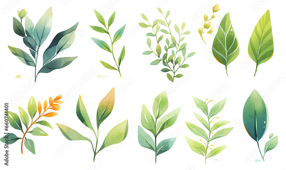Watercolor Leaf Illustration,Generative AI