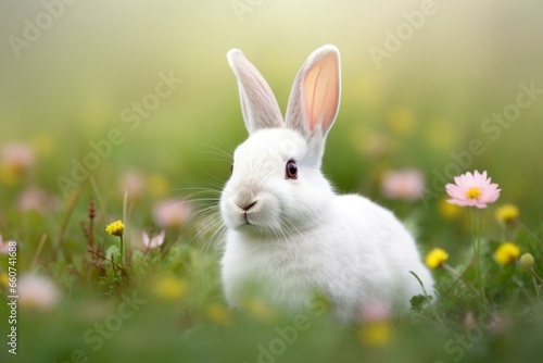 Adorable bunny in a lush meadow,. Generative AI