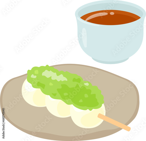 ずんだ餡を乗せた串団子