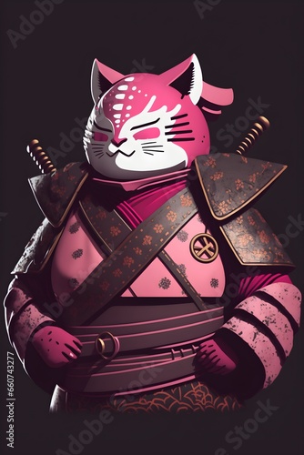 a pinkl samurai ready to fight  photo