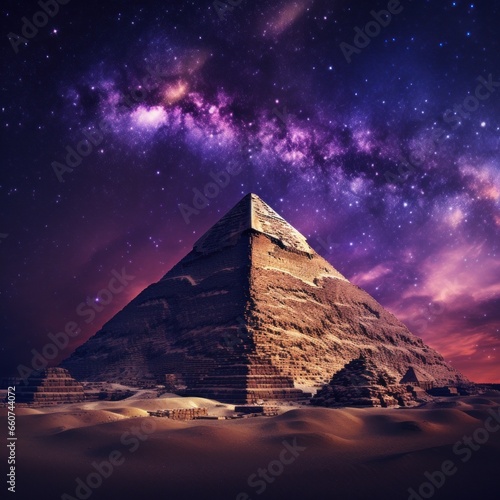 pyramid under a colorful sky  purple  yellow