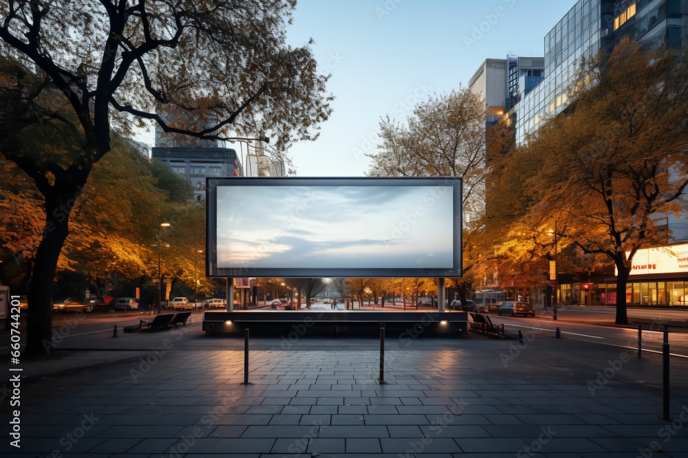 Immense panneau d'affichage géant horizontale, dans une belle ville en extérieur, publicité du futur, mockup pour bannière et format 16:9 Immense panneau d'affichage géant horizontale, dans une belle ville en extérieur, publicité du futur, mockup pour bannière et format 16:9