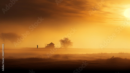 Foggy morning sunrise