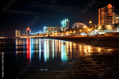 The city night on pattaya beach 