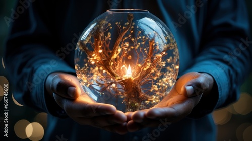 Fantasy light bulb in the hand