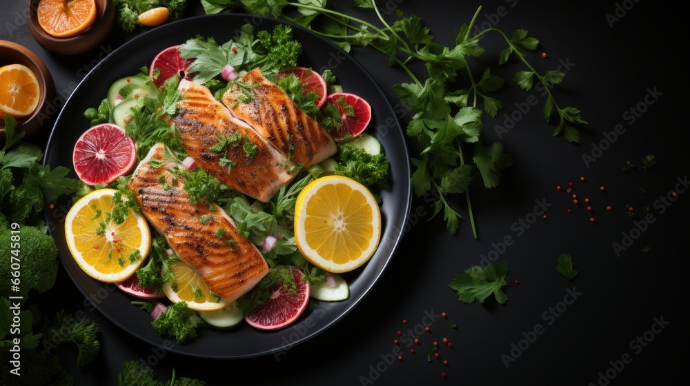 grilled salmon steak with vegetables grilled salmon steak with vegetables