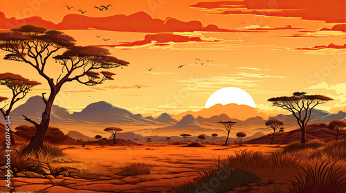 African bush landscape. AI generated illustration