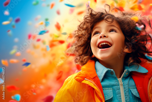 Portrait of a beautiful child on a colored background. A happy child, a joyful and bright childhood.