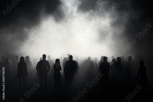 crowd of people in the fog
