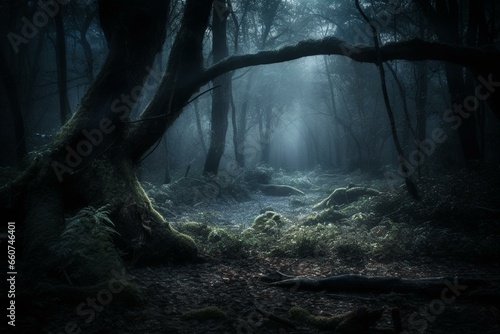 Valokuva Enchanting forest in moonlit darkness. Generative AI