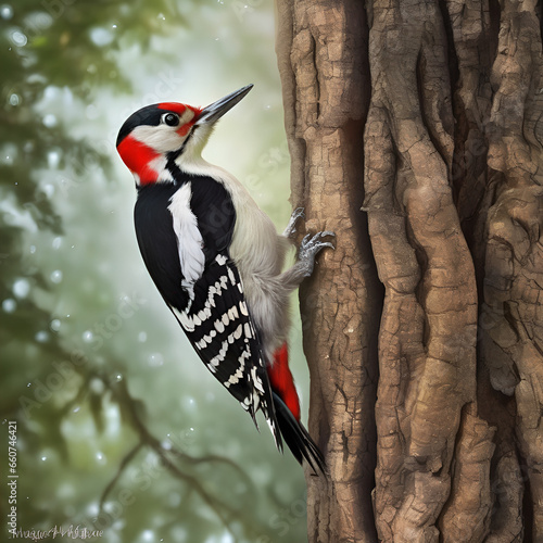 woodpecker on a branch, bird, animal, tree, nature, Ai generated 