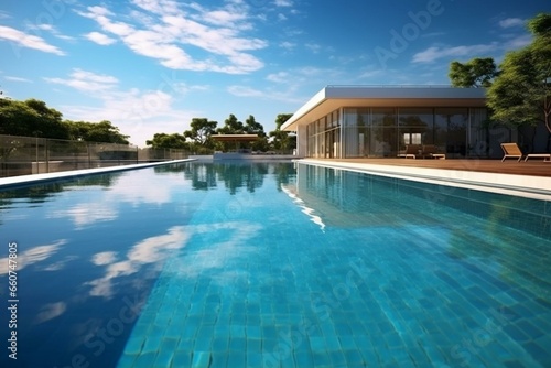 Stunning pool with modern design on a sunny day. Generative AI