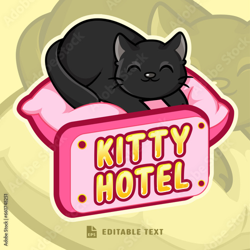 Cute Sleepy Black Cat Logo Cartoon