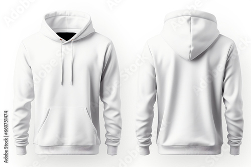 Blank White Hoodie - Front and Back View, Mockup on White Background