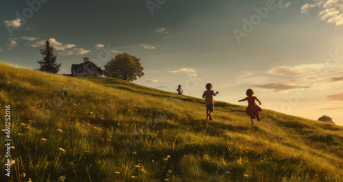 A family enjoying happy time together