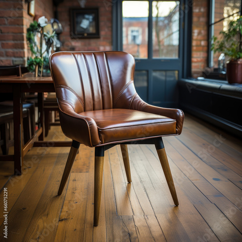  A leather chair on hardwood floor   © Sekai