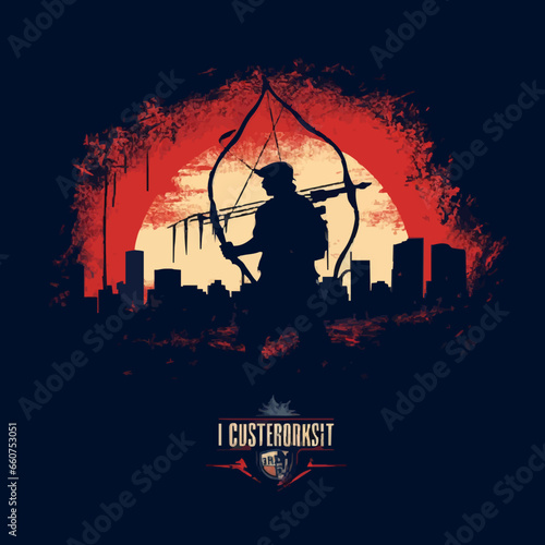 sports archery competition silhouette distressed. Created using Generative AI Technology
