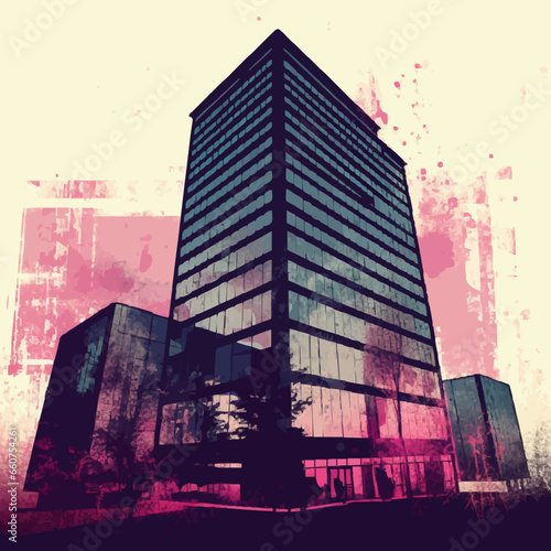 business office building silhouette distressed r. Created using Generative AI Technology