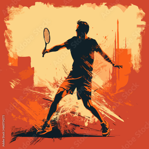 sports badminton game silhouette distressed. Created using Generative AI Technology
