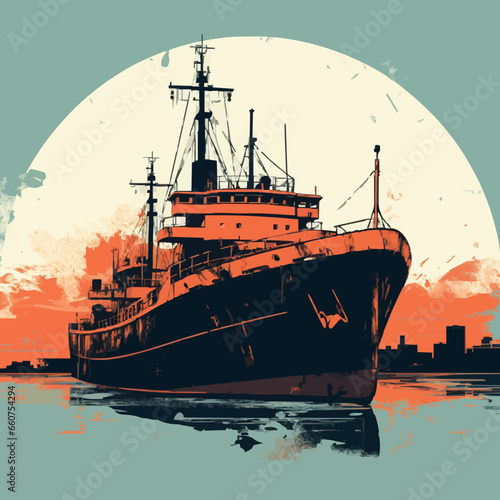 transportation cargo ship silhouette distressed. Created using Generative AI Technology