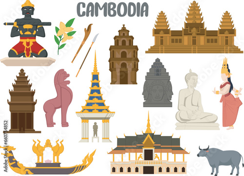 Set of Cambodia famous landmarks © dreamblack46