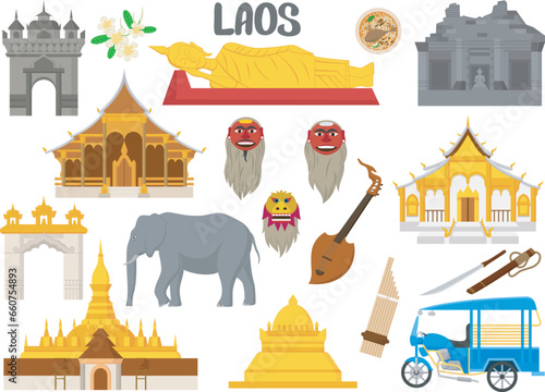 Set of Laos famous landmarks