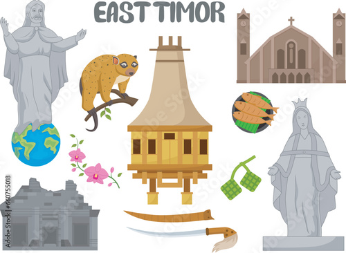 Set of East Timor famous landmarks