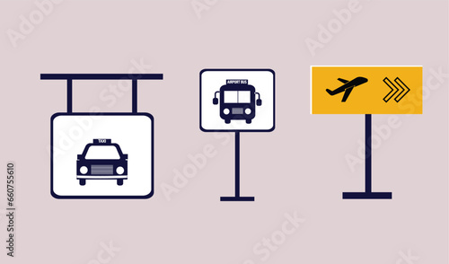 set of Airport Transportation signage icons