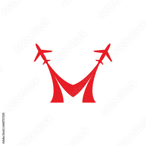 letter m swoosh jet plane fly logo vector