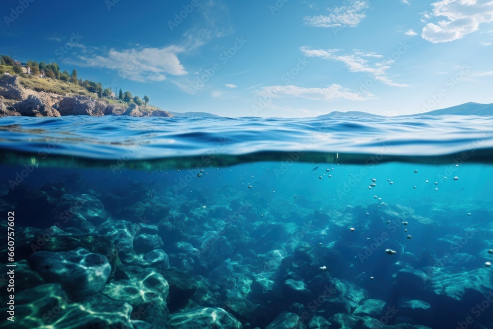 Water surface texture is defocused blurring transparent blue in color. Trendy abstract background of nature Generative AI