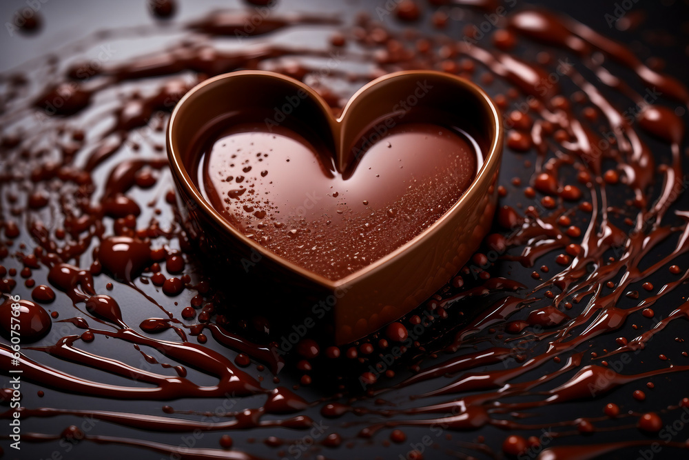 Sweet Seduction, Tempting Liquid Chocolate in the shape of a heat for Valentine's Day Sweet Seduction, Tempting Liquid Chocolate in the shape of a heat for Valentine's Day