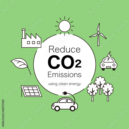 CO2削減をかわいいアイコンで表したイラスト図 photo