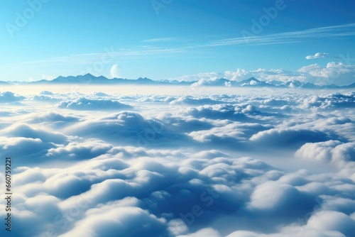 A background image capturing the ethereal beauty of a sea of fluffy clouds seen from an aerial perspective, evoking a sense of serenity and wonder. Photorealistic illustration © DIMENSIONS