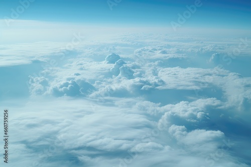 A background image for creative content featuring a mesmerizing sea of clouds as seen from an aerial perspective, presenting a captivating and dreamlike scene. Photorealistic illustration