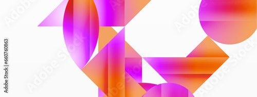 Serene gradient template. Circles and triangles mingle in minimalist perfection. Gentle fusion of forms and hues creates balanced yet captivating backdrop, embodying modern sophistication