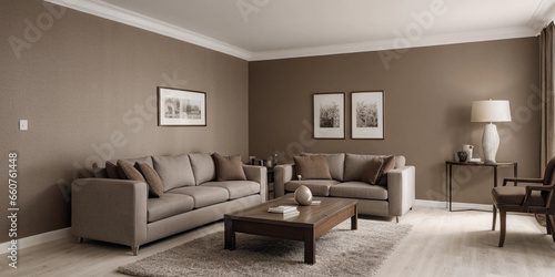 Beautiful cozy living room  cozy interior design with warm brown color