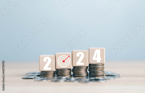 action business plan targets the new year 2024 growth finance goal to success. concept of the economic analysis 2024, budget, Making a profit in the investment market in growth industry technology