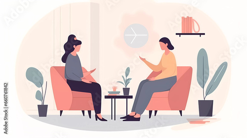 Psychologist listening to patient at mental therapy session. Personal mental health concept.Flat vector illustration.